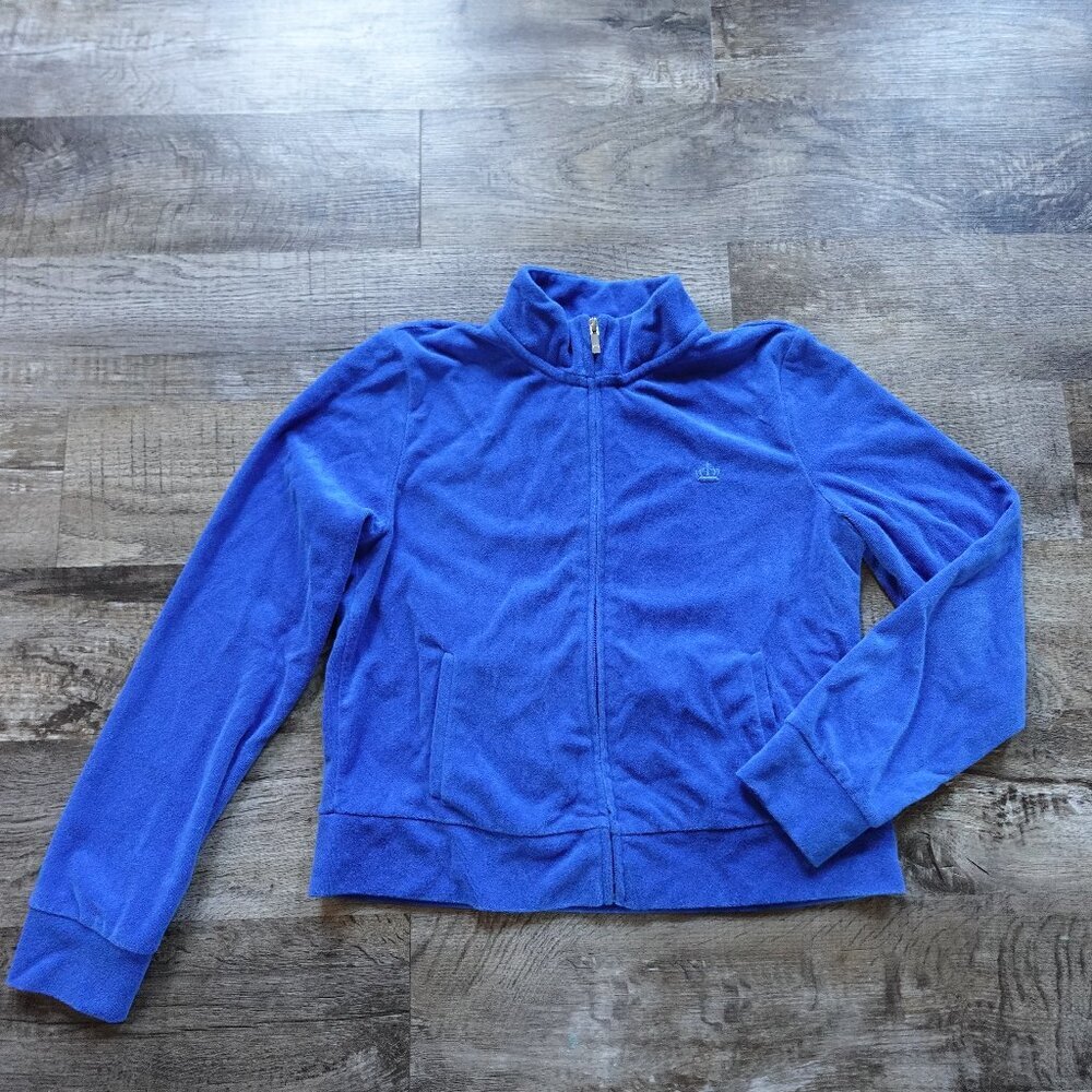 Juicy by Juicy Couture track jacket women's Large blue terry‎ cloth crown